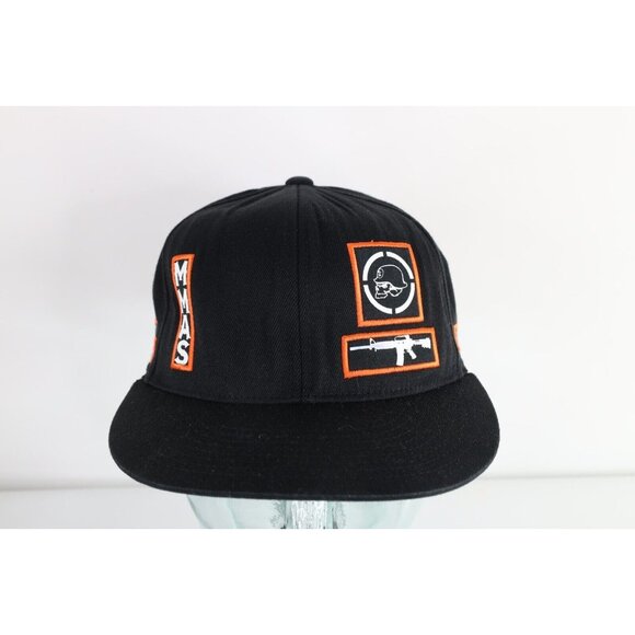 Vintage 90s Metal Mulisha Spell Out Skull Stretch Fitted Hat Cap Black S/M - Picture 1 of 10